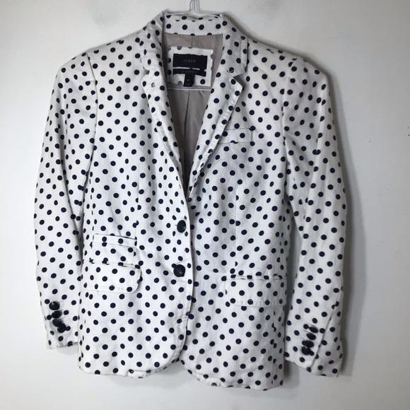 J Crew schoolboy blazer jacket women 00 blue white polka dot linen career classy - Picture 12 of 12